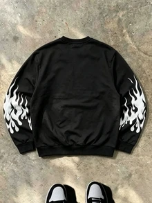 GymRaken Men's Flame Print Crew Neck Long Sleeve Casual Sports Sweatshirt - Black - View 5