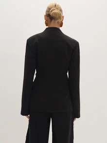 MUSEYN Black Woven Tassel Belt Detail Suit Blazer Date Night Timeless Tailored Office New Season Fall - Black - View 4
