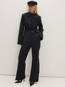 MUSEYN Black Woven Flared Trousers Timeless Date Night Tailored Office New Season Fall - Black - View 5