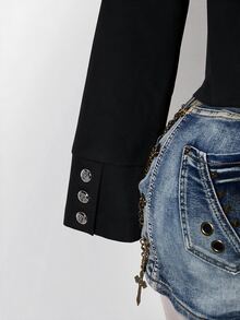 SHEIN ICON 女款大尺碼休閒百搭日常穿著長袖外套 秋季 - 黑色 - 查看 10