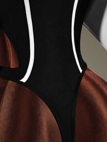 Amplova Women's Seamless Long Sleeve Mock Neck Sports Jumpsuit - Black and White - View 9