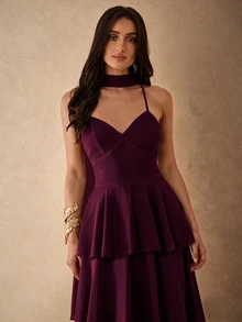 Silquee Women's Chiffon Spaghetti Strap Layered Ruffle Dress, Spring/Summer - Maroon - View 4