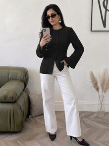 Solavon Women's Solid Color Casual Daily Wear Arabic Style Top - Black - View 6