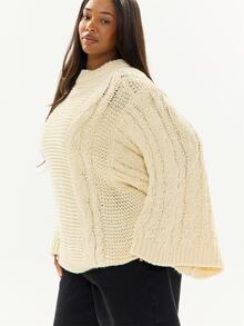MUSERA Cream Knit Plus Size Baggy Sweater Jumper Casual Cool Basic Fall Winter Autumn - Khaki - View 3