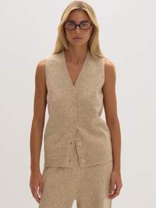 MUSEYN Beige Knit Longline Waistcoat Cosy Versatile Everyday Casual Fall - Khaki - View 1