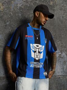 Transformers X SHEIN Men's Letter & Number Print Casual Daily Short Sleeve T-Shirt - BLUE AND BLACK - View 4