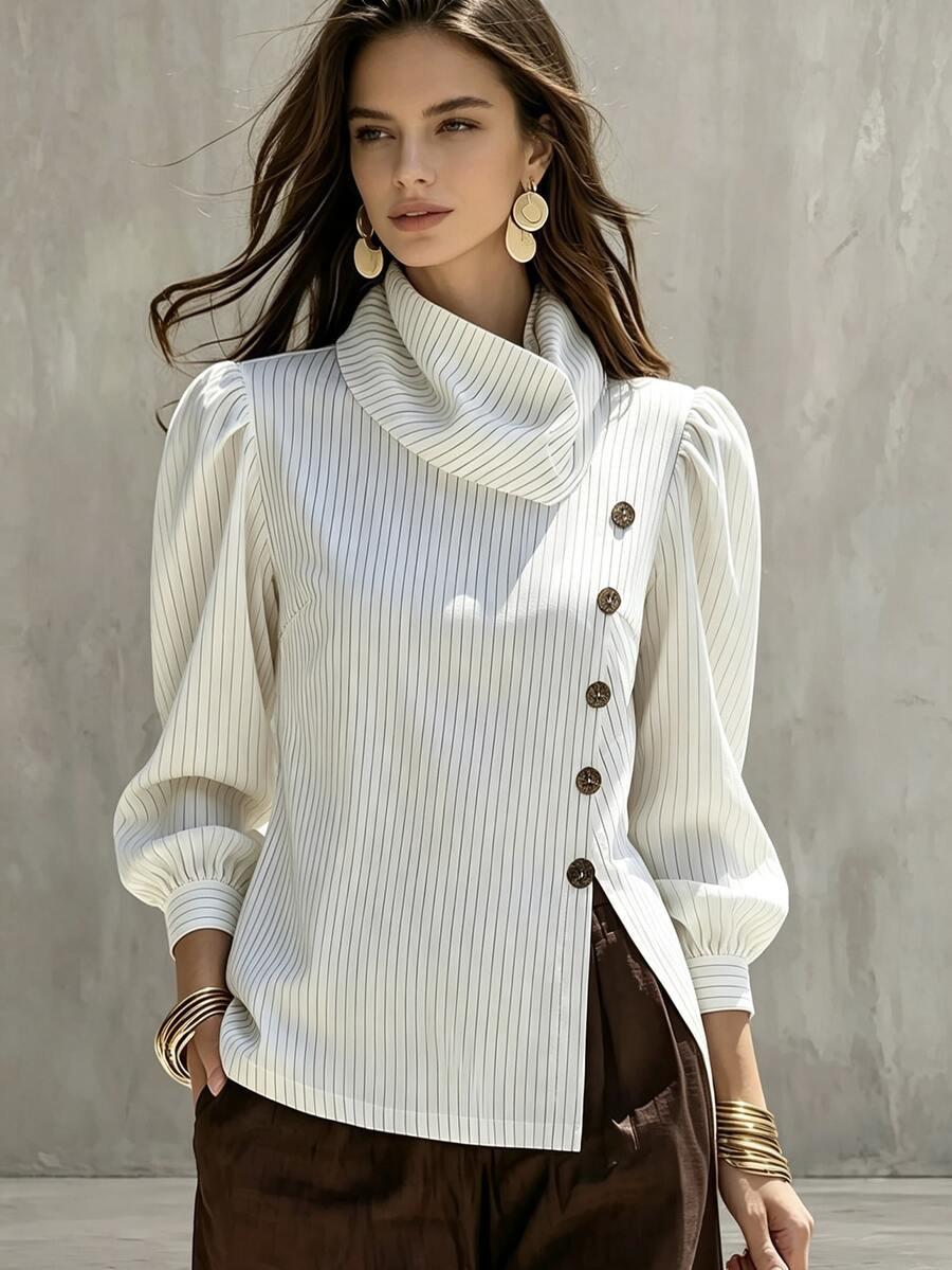 Trelyra Women's Spring/Autumn New French Striped Commuter Elegant Stand ...