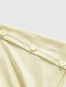Sweetness Vintage Loose Cold Shoulder Heart Button Decor Batwing Sleeve Women's T-Shirt - Apricot - View 3