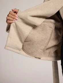 SHEIN BAE Mantel Panjang Longgar dengan Kerah Tegak dan Tali Ikat, Model Longgar dan Asimetris, Kerah Lilit Pendek, dan Kerah Tegak Elegan - Aprikot - View 8