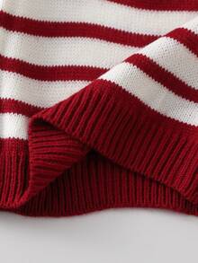 SHEIN Vintaside Kids Baby Boy Striped Zipper Half-Placket Long Sleeve Casual Sweater - Red - View 5