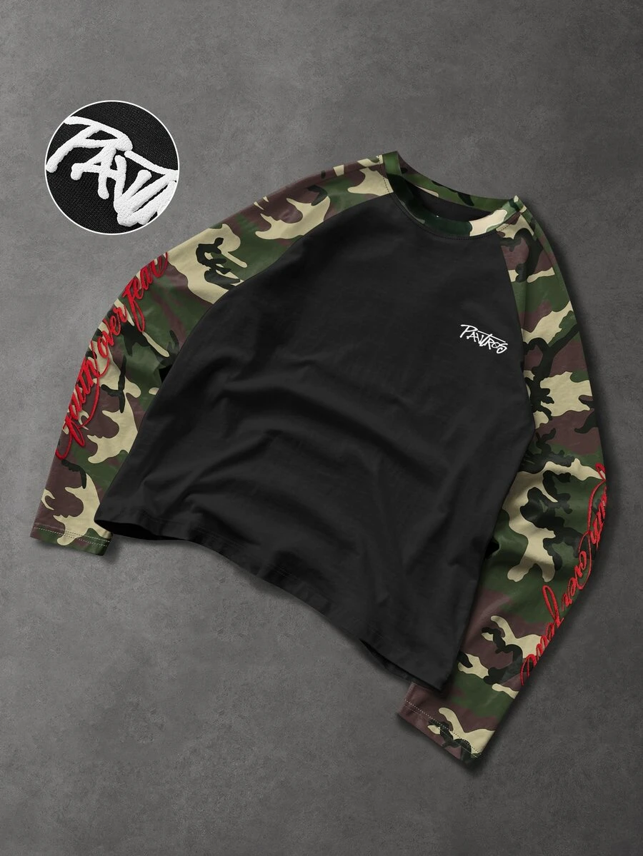 PAVTROS Men's Fashion Camouflage Print Long Sleeve Colorblock T-Shirt - Multicolor - View 1