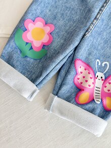 SHEIN Cute Baby Girl's Overall Jumpsuit Featuring Butterfly, Bee, And Flower Prints; Suitable For Autumn And Winter Wear. - Multicolor - View 5