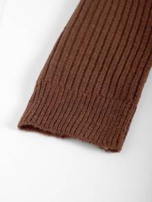 GlowEve CURVE Plus Size Vintage Brown Ribbed Crew Neck Metal Button Twist Knot Pullover Sweater - Brown - View 5