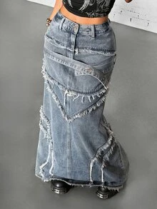 StreetHx Women's Sexy Design Button Frayed Hem Denim Skirt - Blue - View 6