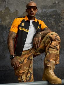 Transformers X SHEIN Men's Letter Print Single-Breasted Short Sleeve Shirt - Yellow - View 7