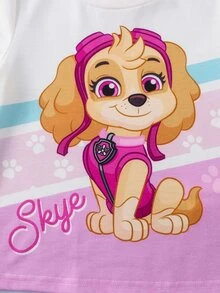 SHEIN | PAW Patrol Young Girl Crew Neck Short Sleeve T-Shirt And Shorts Casual Set - Pink - View 5