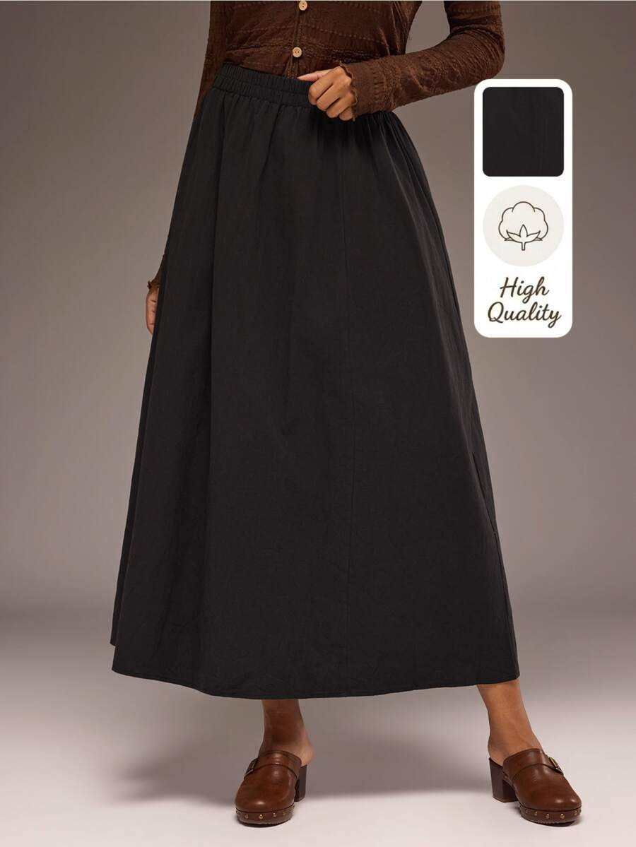 Freevana Plus Size Women Solid Color Casual Versatile Daily Wear Skirt - Black - View 1