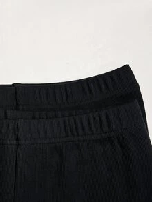 SHEIN Girlism Tween女孩 2件組 隨機款 素色緊身褲 - 黑色 - 查看 2