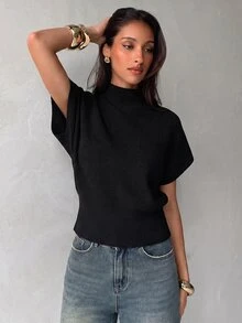 Aloruh Women's Minimalist Casual Basic Knit Top - Black - View 5