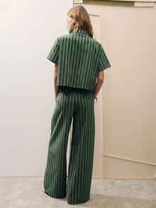 Nöista Women's Ruffled Collar Waist-Defining Printed Suit - Dark Green - View 2
