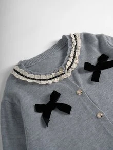 GlowEve CURVE Plus Size Women's Bow Decor Long Sleeve Single-Breasted Knit Cardigan - Apricot - View 5