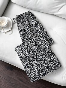 Children's New Vintage Style Long Wide Leg Pants, Fall Clothes, Slim Black Leopard Print, Straight Tapered Slim Fit, Drawstring Design - Multicolor - View 1