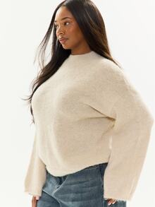 MUSERA Sweater Crewneck Model Longgar Warna Krem, Pakaian Rajut Kasual, Keren, Dasar, Musim Gugur, Musim Dingin - Khaki - View 3