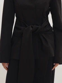 MUSEYN Black Woven Tassel Belt Detail Suit Blazer Date Night Timeless Tailored Office New Season Fall - Black - View 6