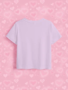 THE POWERPUFF GIRLS X SHEIN Young Girl Letter Cartoon Print Casual Daily Short Sleeve T-Shirt - White - View 8