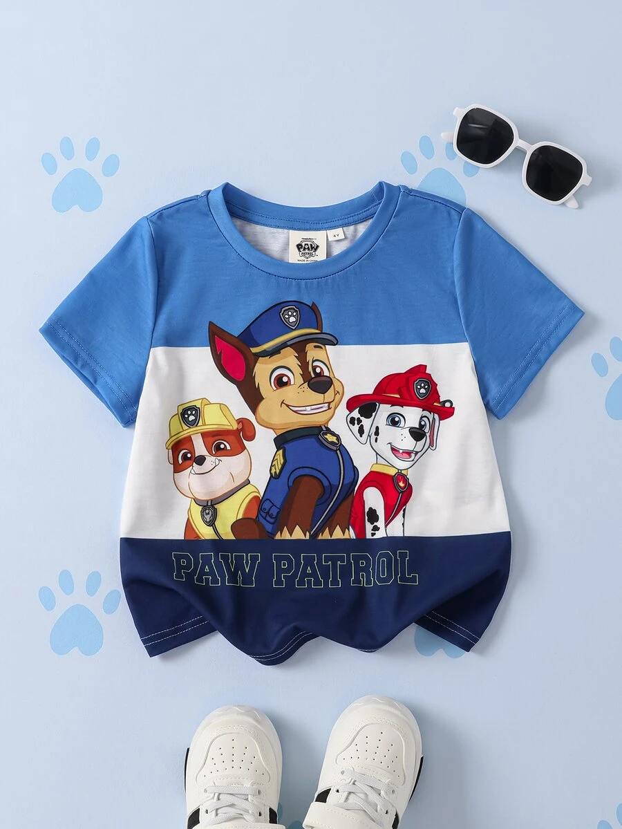SHEIN | PAW Patrol Young Boy Cartoon Print Short Sleeve Crew Neck T-Shirt - Multicolor - View 1