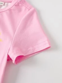 THE POWERPUFF GIRLS X SHEIN Baby Girl Round Neck Short Sleeve Casual Romper - Pink - View 6