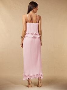 Silquee Women's Pleated Multi-Layer Hem Cami Dress - Pink - View 2