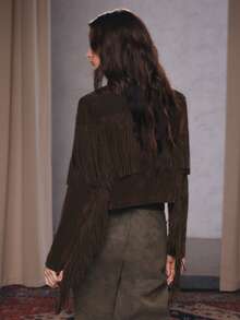 Anewsta Women's New Fashion Casual Brown Tassel Jacket - Brown - View 7