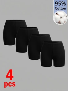 Tseoso Set Legging Pendek Kasual Wanita 4 Potong Multi-Warna, 95% Katun - Hitam - View 1