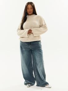 MUSERA Sweater Crewneck Model Longgar Warna Krem, Pakaian Rajut Kasual, Keren, Dasar, Musim Gugur, Musim Dingin - Khaki - View 2
