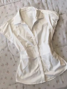 IslaSuriya Plus Size Summer Casual Solid Color Waist-Cinching Blouse - White - View 3