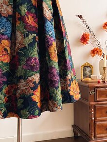 Vintamour Women's Vintage Court Style Jacquard Pleated Skirt - Multicolor - View 5