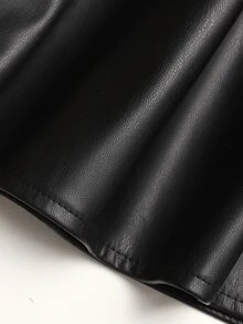Tween女孩秋冬日常通勤優雅針織羅紋拼接PU百褶喇叭裙黑色洋裝萬聖節兒童洋裝 - 黑色 - 查看 5