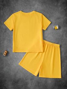 Transformers X SHEIN Set Pakaian Santai Atasan Lengan Pendek dan Celana Pendek Bergambar Kartun untuk Anak Laki-Laki Remaja - Kuning - View 2