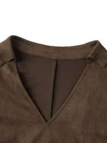 Linhara CURVE Gaun Elegan Ukuran Besar Musim Gugur/Dingin, Leher V, Lengan 3/4, dan Hiasan Rumbai di Bagian Bawah - Coffee Brown - View 5