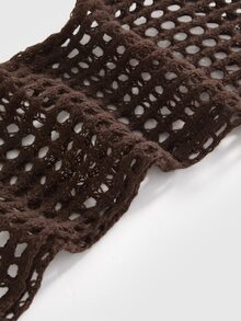 ROMWE Grunge Punk Plus Size Ultra Cropped Faux Crochet Hollow Out Sweater - Brown - View 3