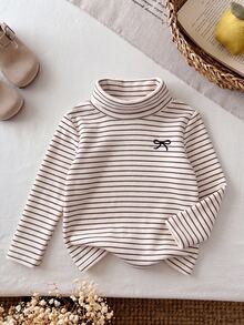 SHEIN 女嬰針織條紋立領蝴蝶結圖案休閒上衣 冬季衣物、秋季衣物、女嬰服飾、秋季新款 - 彩色 - 查看 5