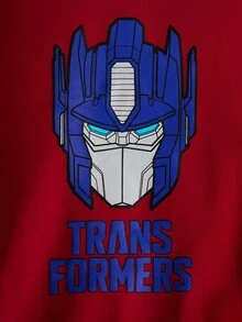 Transformers X SHEIN بلوزة رياضية بطبعة كرتونية للأولاد الصغار بأكمام طويلة وياقة دائرية - الأحمر - مشاهدة 5