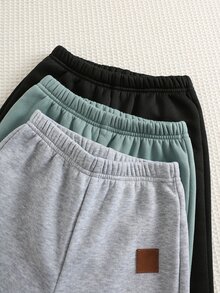 SHEIN 兒童 3件組小男孩休閒舒適運動衛衣與運動長褲套裝，適合秋冬穿著 - 彩色 - 查看 5