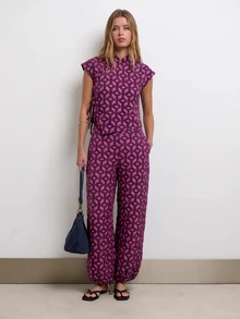 Nöista All-Over Print Wide-Leg Pants With Relaxed Fit. Summer, Fall, Resort, Travel, Casual Chic Style. - Purple - View 2