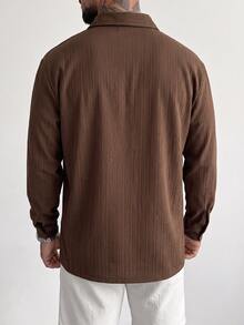 TONEVAULT Men's Solid Color Casual Versatile Long Sleeve Shirt For Daily Wear - Coffee Brown - View 2