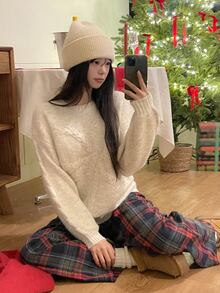 DAZY Women's Round Neck Bowknot Long Sleeve Sweater, Autumn/Winter - Apricot - View 5