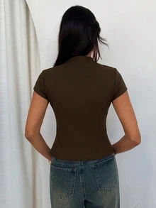 Aloruh 女款優雅雙排扣拿破崙披肩袖夾克 - 咖啡棕 - 查看 8