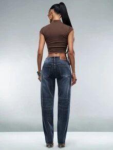Denimoi Celana Jeans Denim Wanita Kasual Serbaguna Model Tapered dengan Kantong - Medium Wash - View 5