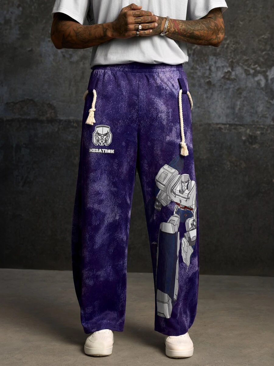 Transformers X SHEIN Men's Letter Print Elastic Waist Long Pants Evergreen - Purple - View 1